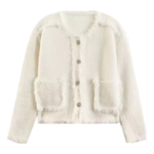 Women's White Unisex Blue High-End Mink-Style French Perfume Water Mink Long-Sleeve Knitted Cardigan Outerwear