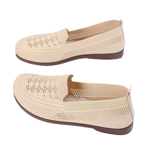 Old Beijing Embroidered Airy Shoes for Women, Knitted Elastic Thick Sole Breathable Anti-Slip One-Piece Slippers for Leisure