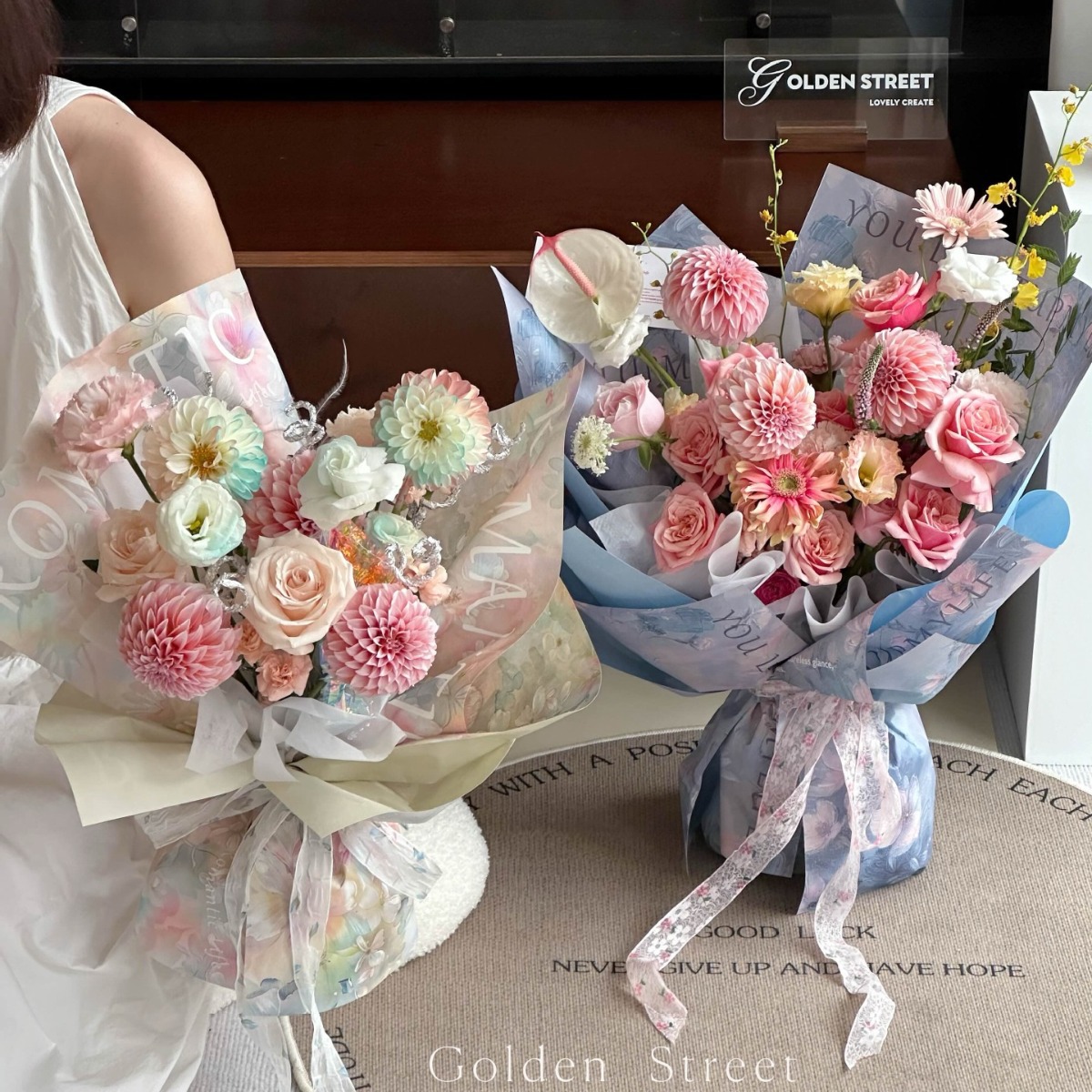 新款西西里油画风包装纸花卉艺术牛皮纸彩色英文包装纸花店资材