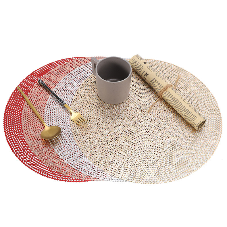 Nuevo dorado mantel hueco de oro y plata trigo oreja redonda antideslizante estera PVC estera de mesa de montaña estera de aislamiento decorativo occidental mantel