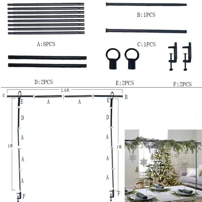 Venta caliente transfronteriza nuevo soporte de arco de mesa fiesta de cumpleaños fondo de decoración arco de hierro forjado ajustable soporte de poste