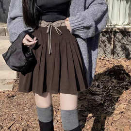 糖糖~美拉德复古咖色灯芯绒半身裙女春夏中裙撞色双腰头高腰a字裙