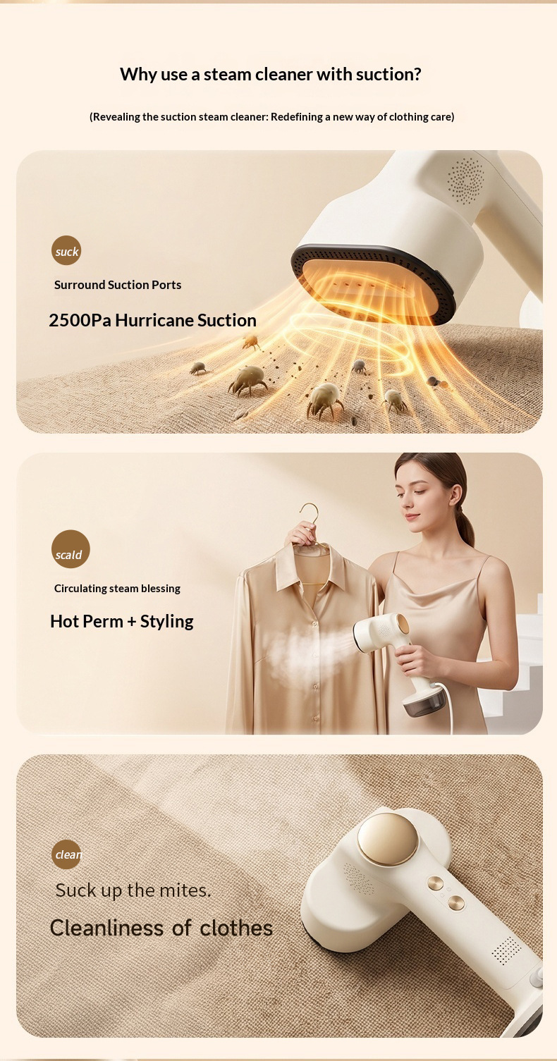 Adhesive Hanging Garment Steamer, Two-Level Suction, Dry and Wet