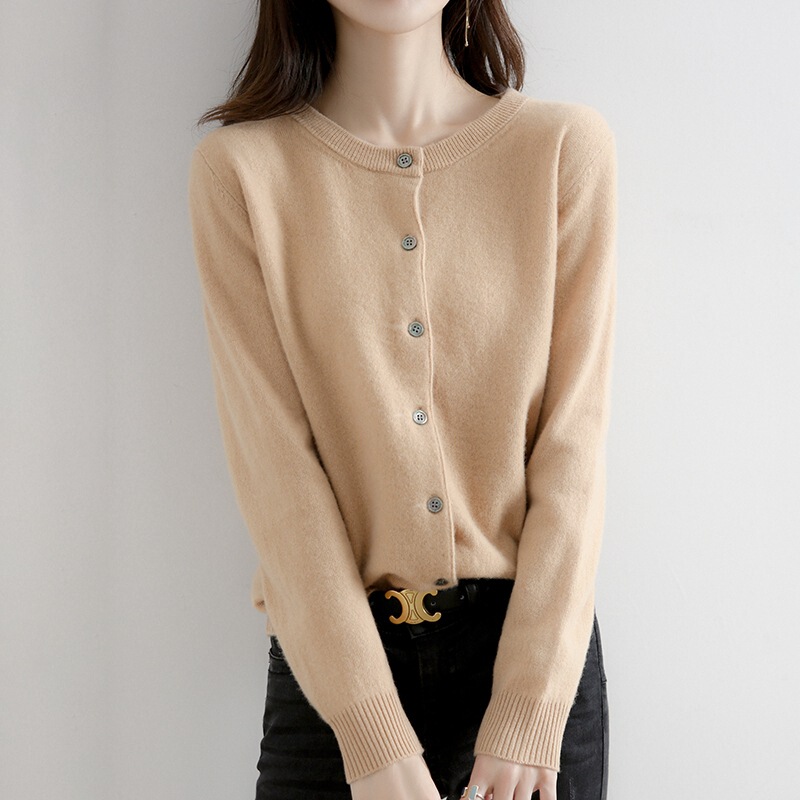 Spring and Autumn New Style Round Neck Knitted Cardigan for Women, Loose Slimming Sweater, Versatile Short Top, Women's Jacket, Cross-Border Wholesale
