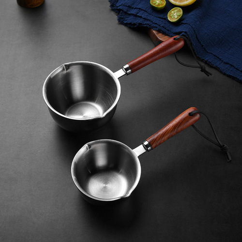 Mini hot oil pan 304 stainless steel watering pan mini small pot wooden handle burning pan small oil pan splashing pan milk pan