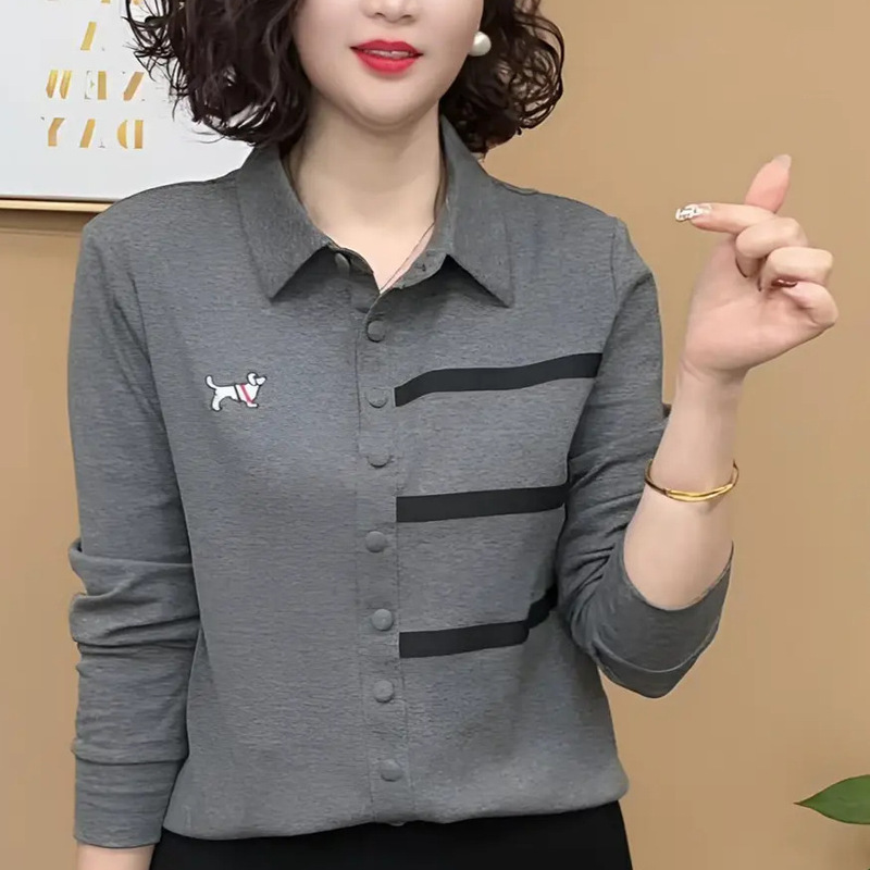 2025 New Spring and Autumn Elegant Slim Look regular Thin regular Slim Fit Women's Shirt Very Simple Style POLO Collar