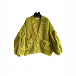 现货 秋冬跨境欧美外贸新款纯手工编织马海毛针织毛衣外套sweater