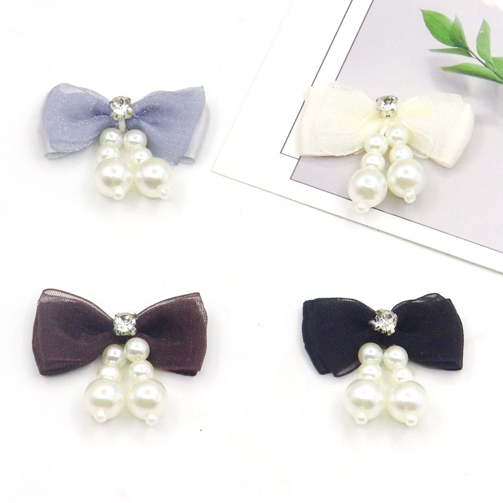 Эксклюзивная трансграничная поставка: аксессуары для волос с жемчугом и стразами, 4х2 см, двухслойный бант, для рукоделия, украшения игрушек