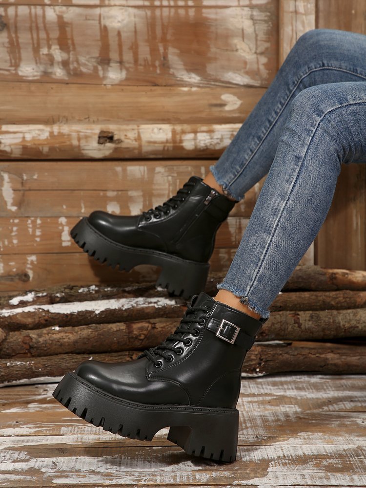 Dicke Sohlen für Damen 2024 neue große Größe vielseitiges Temperament bequeme Gürtelschnalle modische Martin-Stiefel_voghion.com