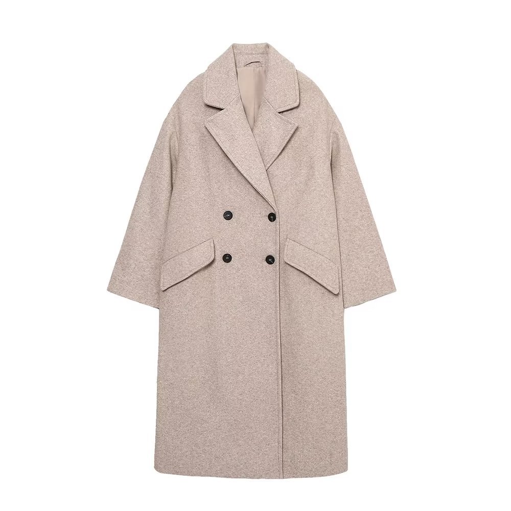Women Autumn Winter Thick Long Coats Vintage V Neck Long Sleeve Pockets Jackets Fashion 2023 Elegant Female Coats_voghion.com