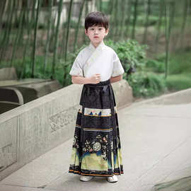 儿童汉服中国风套装公子少儿小学生书童大童衣服诗歌朗诵马面裙夏
