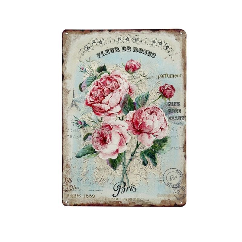 Pintura de hojalata pastoral Flor antigua retro Arte de hierro Pintura colgante pequeña Jardín al aire libre Balcón Decoración de pared Colgante transfronterizo