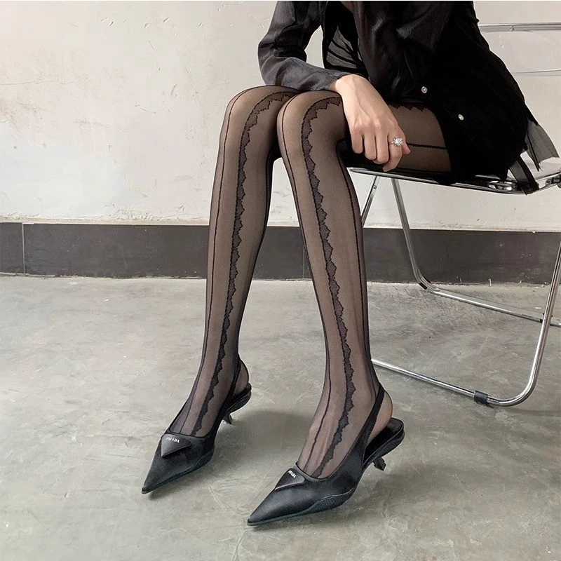 Japanese mint white thin tights with bow