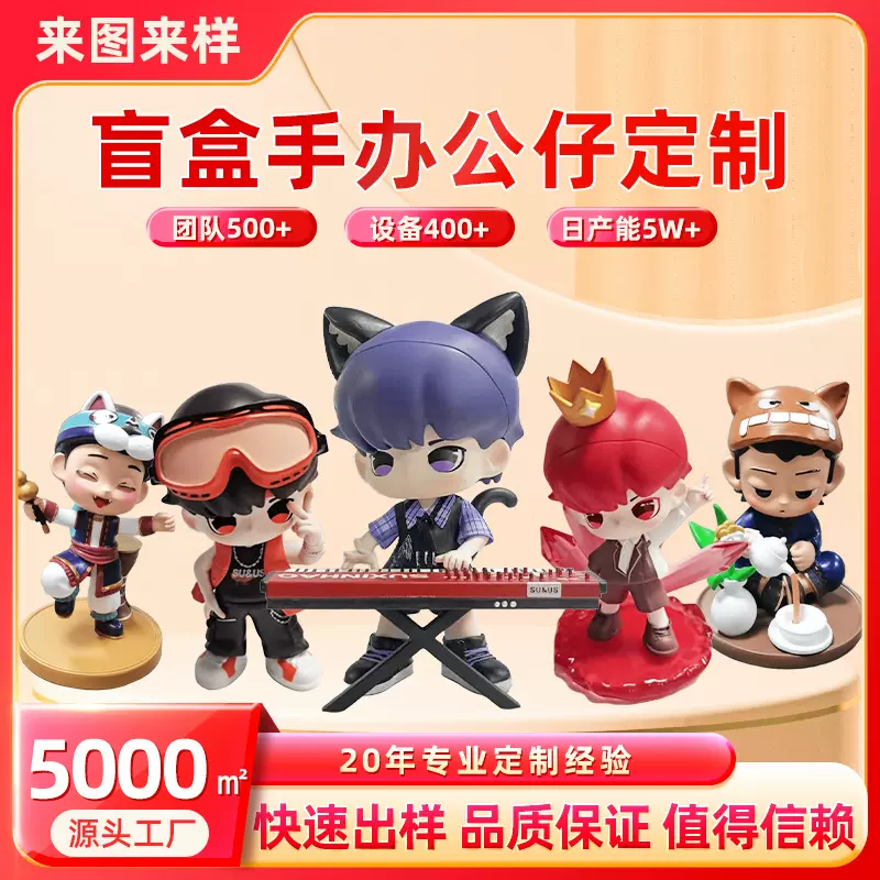 树脂公仔盲盒潮玩手办定制企业IP吉祥物玩偶桌面摇头车载摆件娃娃
