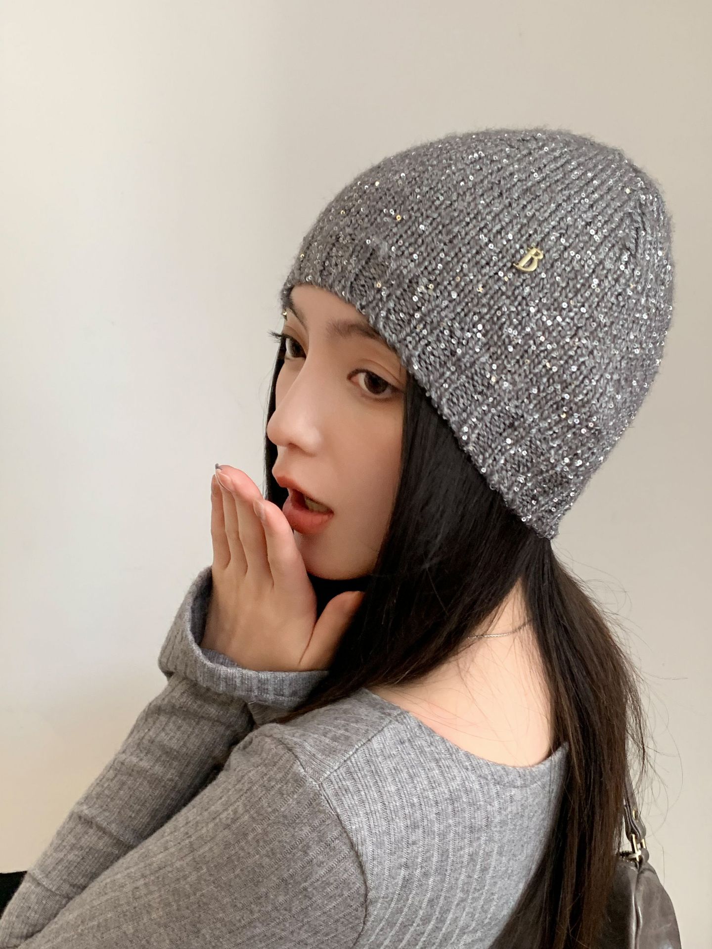 Labeled b sequined gray