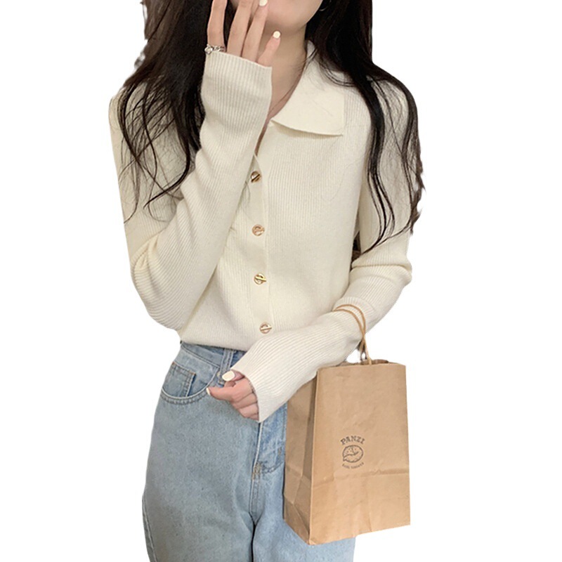 polo领内搭打底针织衫毛衣女开衫新款春秋高级感别致独特上衣|undefined