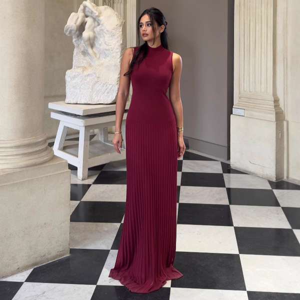 knitted solid color long skirt sleevless
