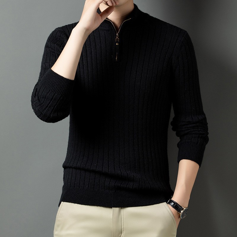Suéter de cuello medio alto con cremallera para hombre, nuevo modelo de primavera y otoño, delgado, de color sólido, informal, urbano, sencillo y de negocios
