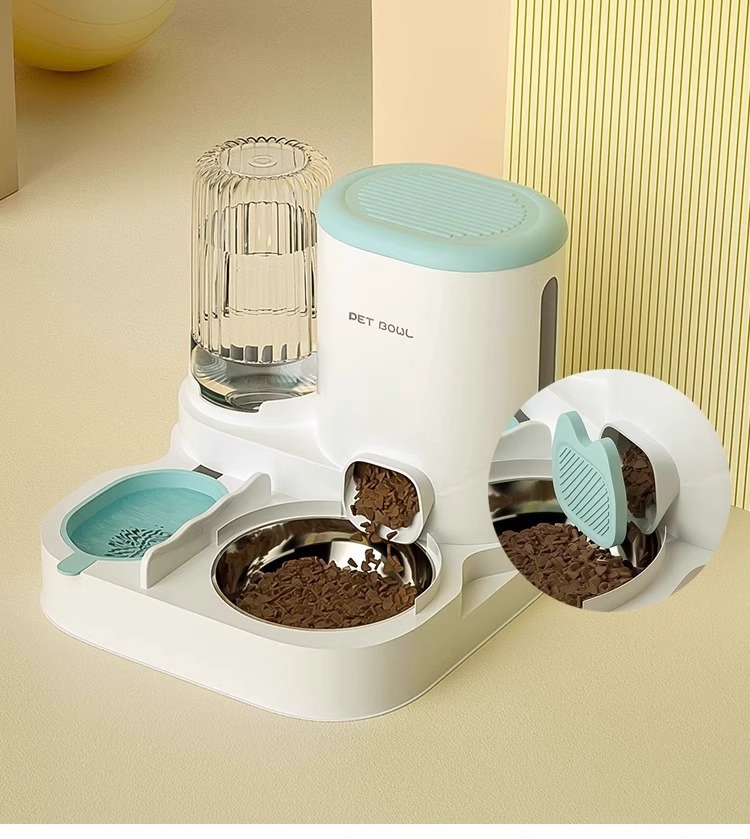 Automatic Cat Feeder With Water Dispenser Double Pet Dish Bowl_voghion.com