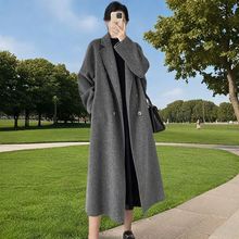 灰色羊绒大衣女秋冬高级感2025新款加厚赫本风长款呢子外套200斤