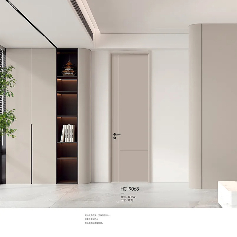 Puerta interior de lujo ligera sin pintura de carbono sin pintura puerta de madera cristalina dormitorio de apartamentos de hotel madera sólida puerta de madera pintada image 3