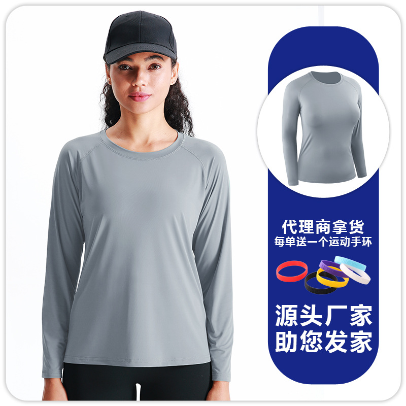 Camiseta Deportiva de Manga Larga Ajustada para Mujer de Poliéster Secado Rápido y Transpirable para Correr y Yoga