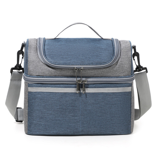 Double-layer color matching preservation ice bag, simple and stylish, cross-body or hand-held lunch box bag, large capacity lunch thermos bag