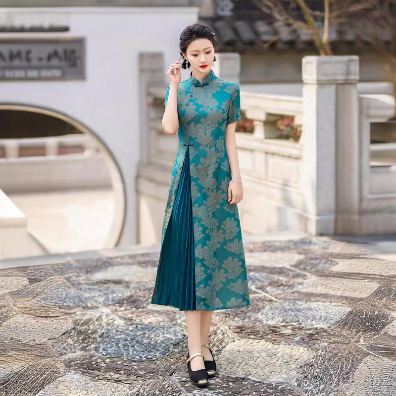 Ao Dai Cheongsam Improved dress Small Middle-aged Mother Summer Daily Wear A Edition Dress Without Split