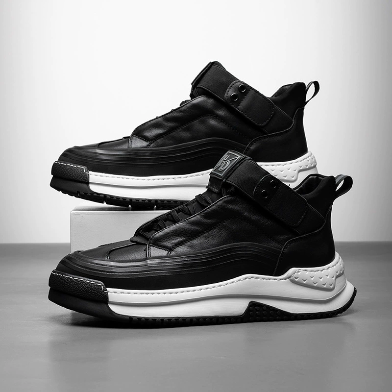 Прямые поставки с фабрики, мужская обувь, осенне-зимняя новая мягкая подошва, нескользящая платформа, кожаная хлопковая Спортивная повседневная обувь, мужская