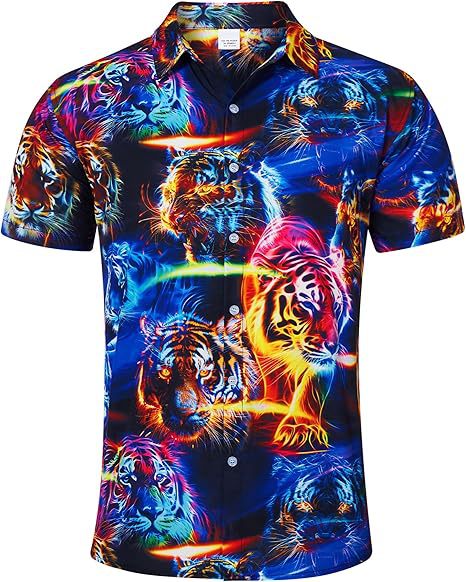 Divertido animal lindo 3D impresión digital hombre calle suelta salvaje manga corta solapa botón camisa hawaiana