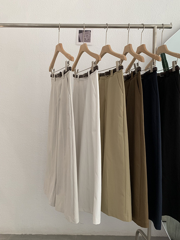 Omalai 無地ハイウエストストレート9点パンツ カジュアルパンツ ベルト付き 秋ファッション 万能 シンプルパンツ 4089|undefined
