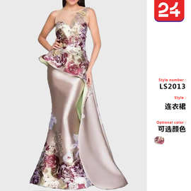 2025春季新款连衣裙亚马逊欧美女装宴会女气质年会礼服刺绣花长裙