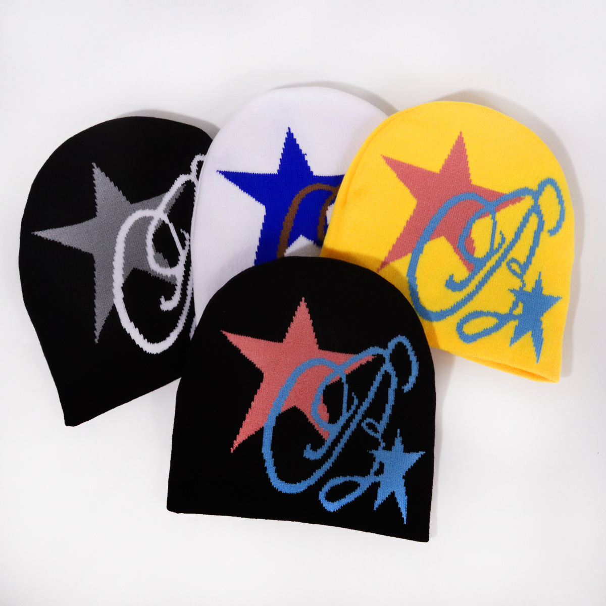 Men's Knitted Beanie Hat Five Pointed Star Pattern Winter Warm_voghion.com