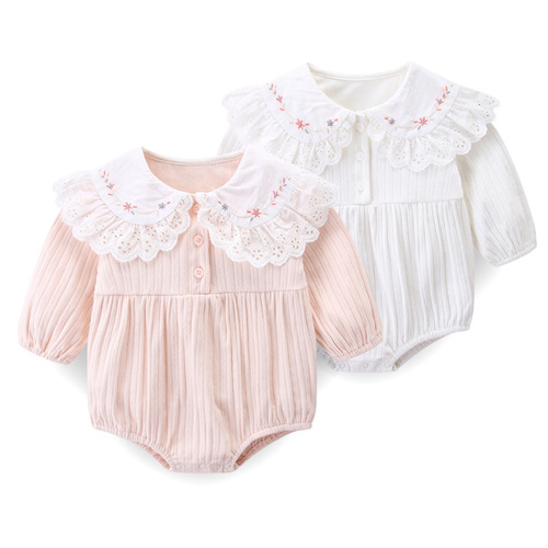 idea spring and autumn new style triangle embroidery Korean version girls' crawling clothes hayi infant onesies 2162