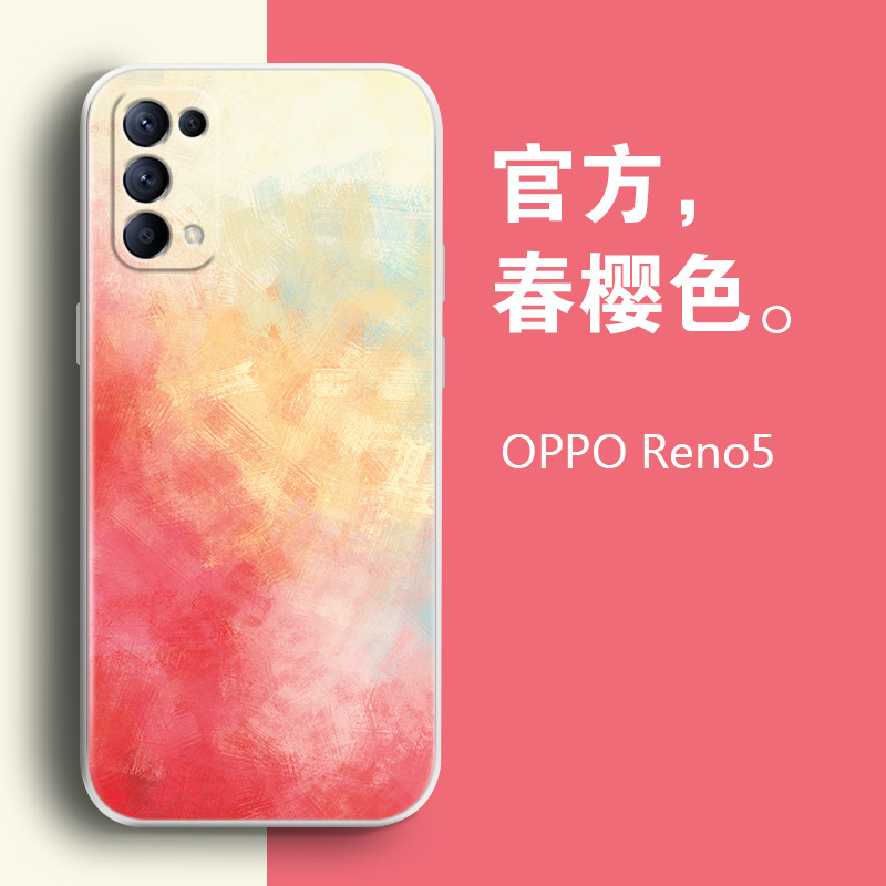 适用于oppo系列Reno5手机壳水彩液态硅胶镜头创意 全包防摔保护壳