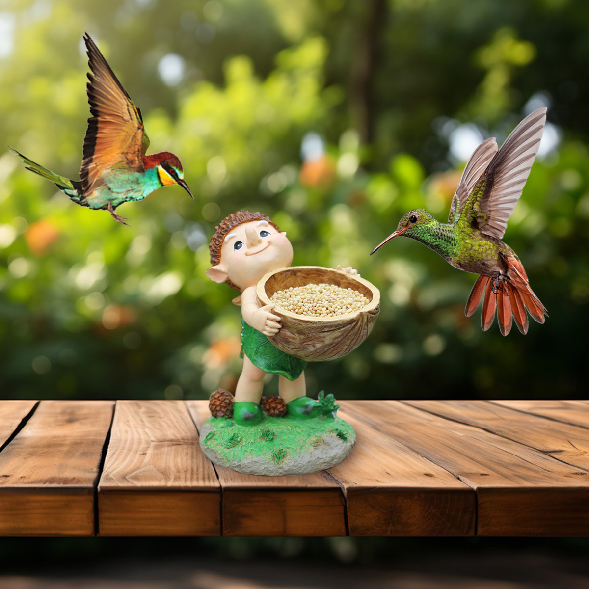  fairy tale forest elf walnut trough bird feeder resin outdoor garden statue courtyard lawn decoration pendulum