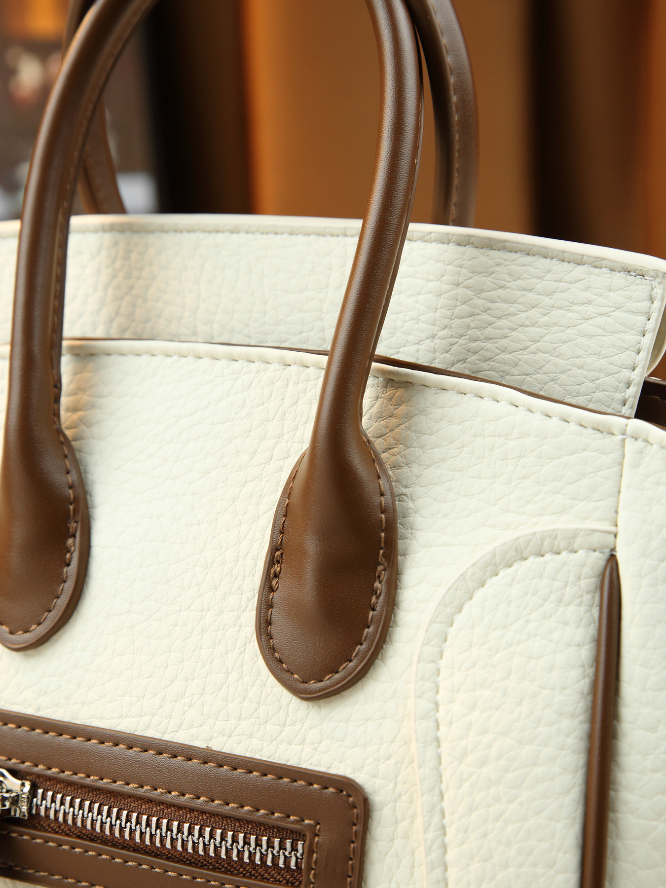 Women's Retro Colour Block Smiley Face Large Pu Leather Tote Bag_voghion.com