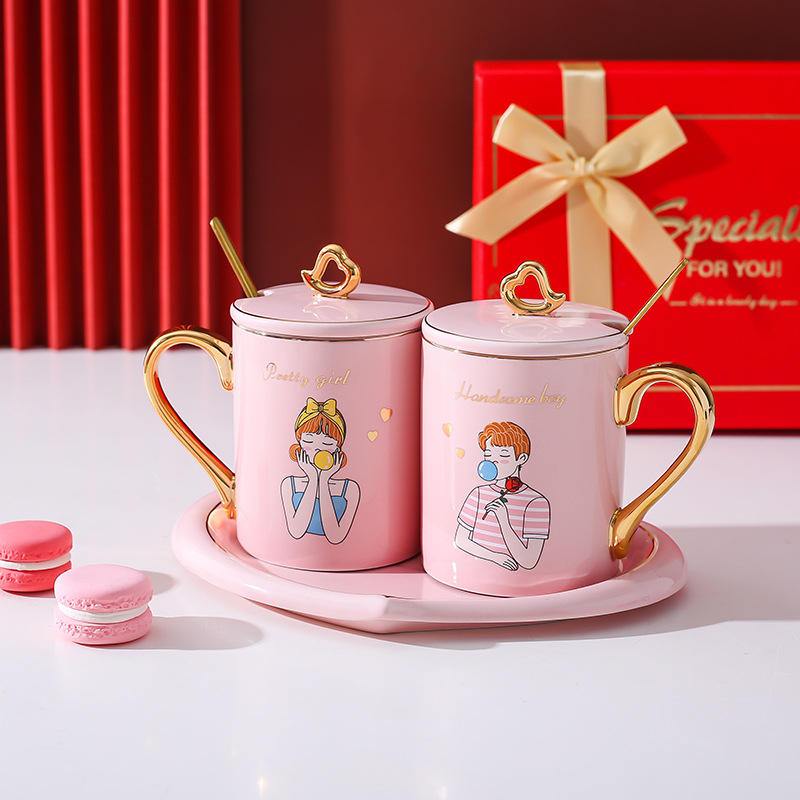 Boda pareja Copa par caja de regalo traje de boda Taza de cerámica par taza regalo festivo regalo