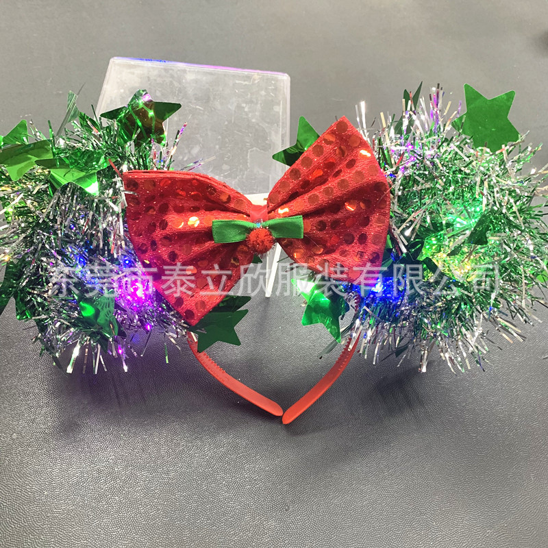 クリスマスヘッドバンド 光る花輪ヘッドバンド パーティーヘッドバンド クリスマス蝶飾り 五芒星飾り 光るヘッドバンド|undefined