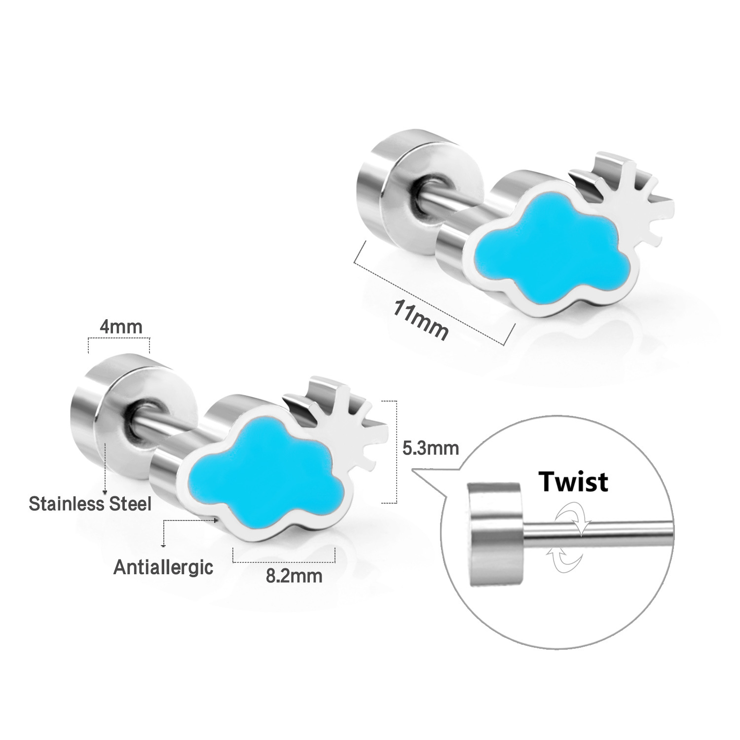 Women'S Gender Cute Rainbow Fruit Shell Stainless Steel Ear Studs 1 Pair