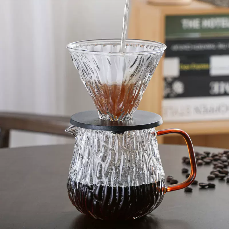 供应新品锤纹玻璃咖啡壶锤纹咖啡过滤器滤杯分享壶玻璃壶锤纹杯