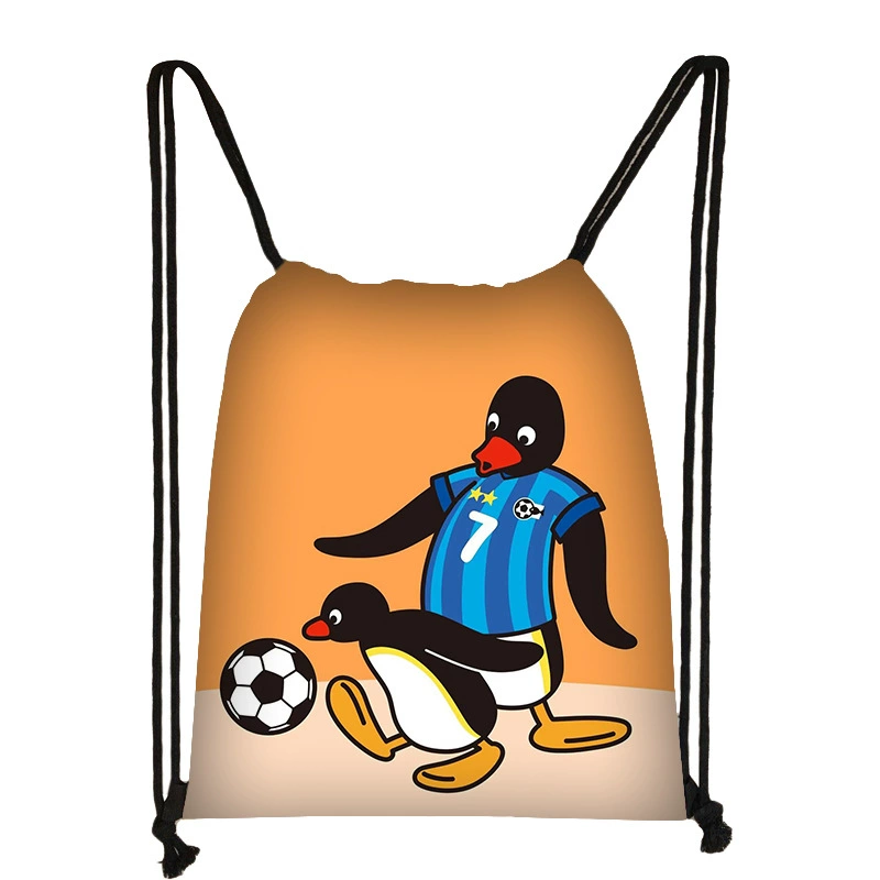 Новый маленький пингвин, студенческий карман на шнурке, уличный рюкзак с героями мультфильмов, портативная складная сумка для хранения с принтом, оптовая продажа, хит продаж