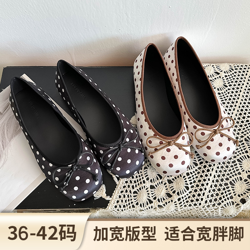 Red ballet shoes flat with bow low-cut, plus size, suitable for spring and autumn, round toe, easy to put on
