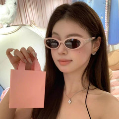 Jennie同項gmサングラス女楕円猫眼ピンク小狭枠小顔高級感スクエア顔サングラス