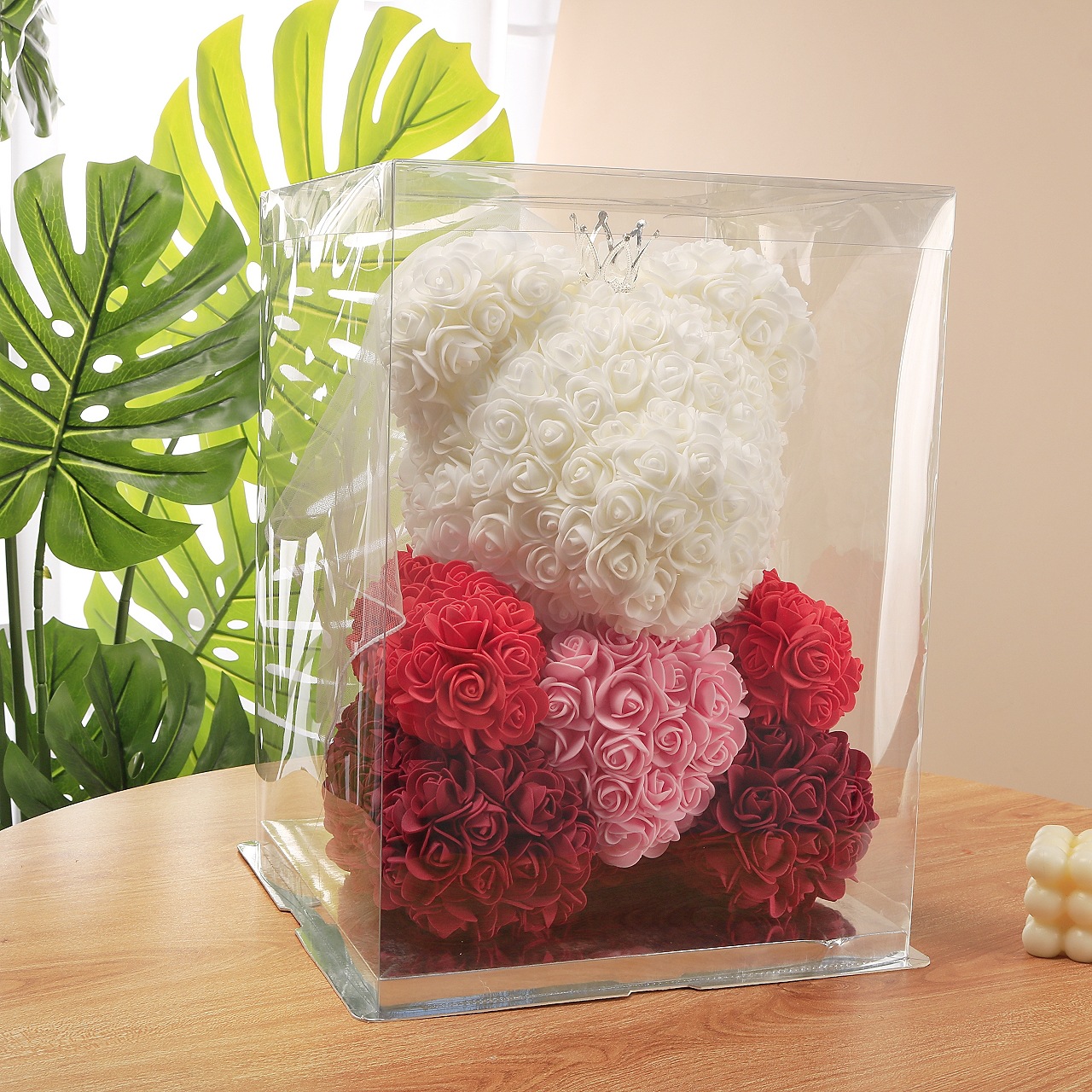 Flor preservada oso rosa 520 regalo del Día de San Valentín tienda de flores supermercado PE espuma flor abrazo oso rosa