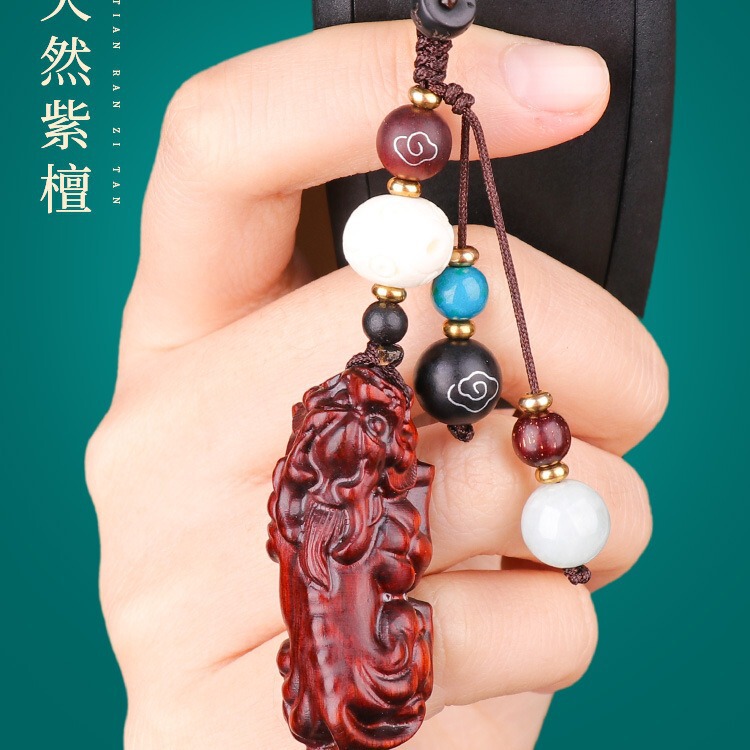 Manufacturer of Wood Carving Pixiu Car Keychain Pendant, Creative Handmade Portable Pixiu Ornament and Keychain