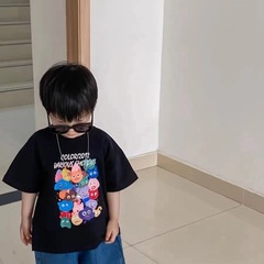 100% Pure Cotton Boys Hong Kong Style Short Sleeve T-Shirt Summer New Arrival Trendy Loose Medium and Small Children Children Half Sleeve Top