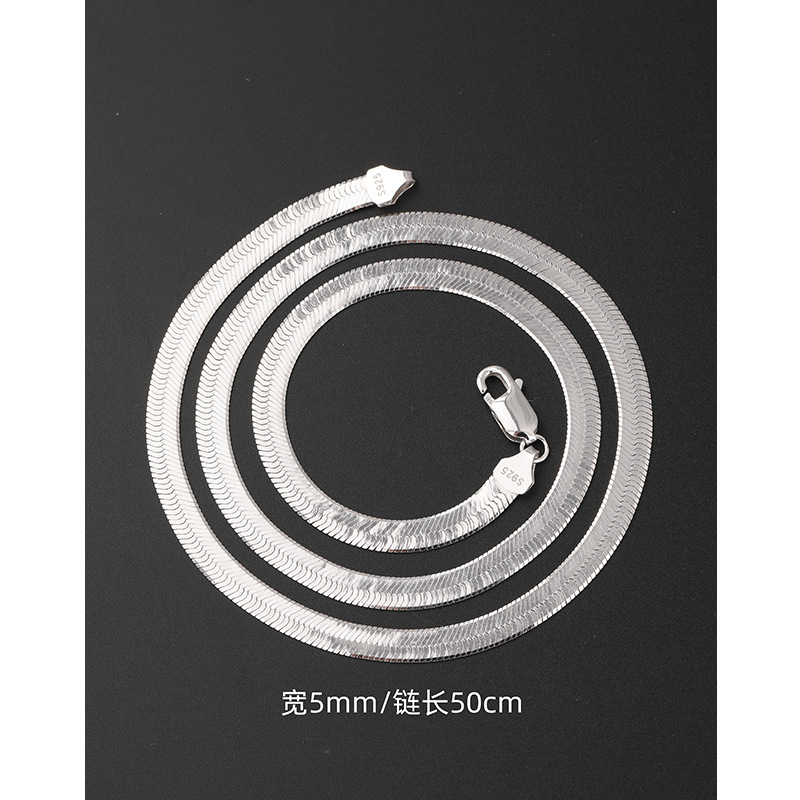 Collar de cadena de hueso de serpiente plana con hoja de plata de ley 925 de 3,5mm, moda masculina, lujo ligero, todo fósforo, cadena de clavícula de sentido avanzado, mujer