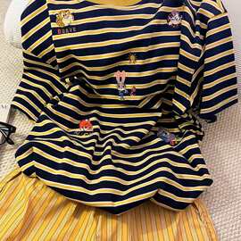 朱迪少女条纹百搭可外穿短袖睡衣女夏季新款亲肤家居服短裤套装