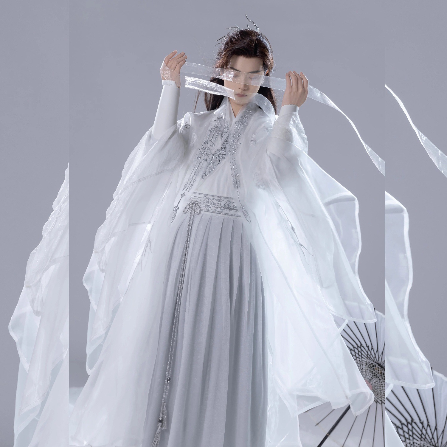 Luozhu [Fusang] White Unisex Spring/Summer Embroidered Ancient Style Fairy-like Elegant Set Original Wei-Jin Style